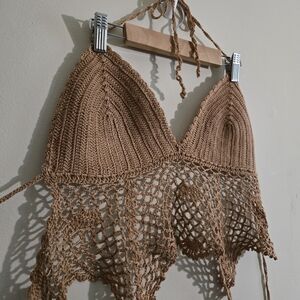 Tan Crochet Halter Top